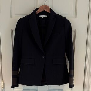 Veronica Beard Classic dark blue Blazer with greenish/tanish sleeve
